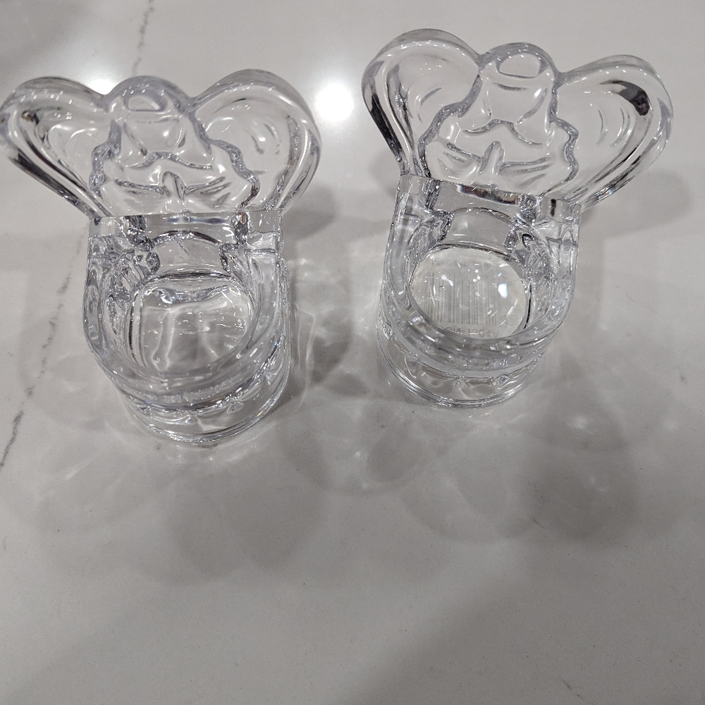 Pair of crystal angel tea light candle holders